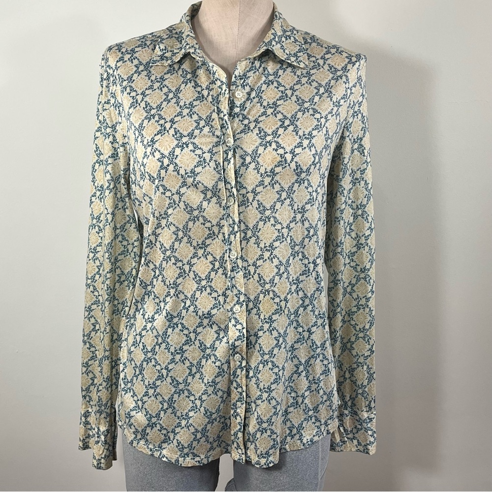 J. Crew Geometric Coastal Cotton Button Down Blouse Sz M
